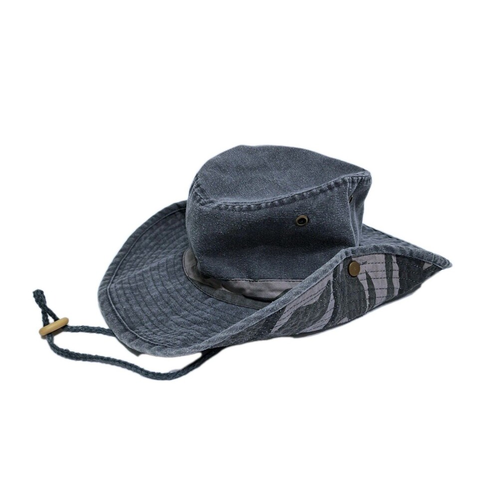 Camo Reversible Jungle Boonie Hat Bucket Camouflage Gray Black Distressed
